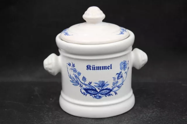 BSW Keramik Deckeldose für Kümmel Dose mit Deckel weiß / blau Vintage H 12 cm