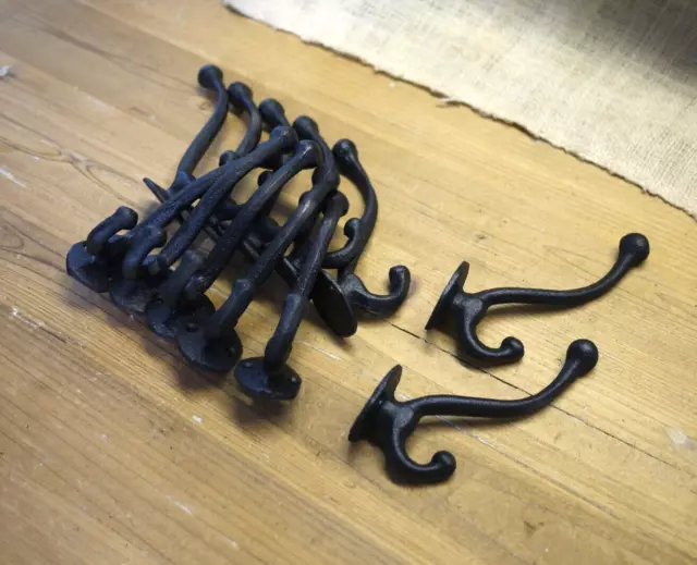 12 Cast Iron Black School Style Coat Hooks Hat Hook Rack Hall Tree Acorn Hook