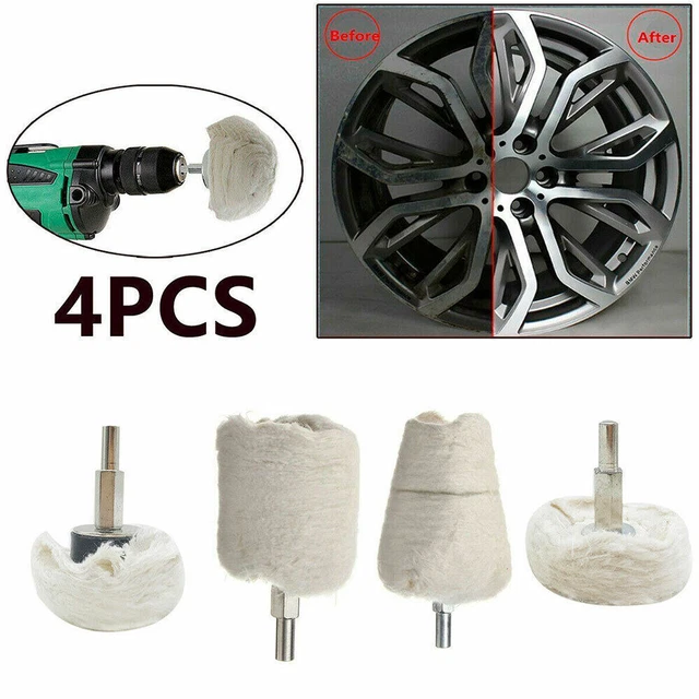4Pcs White Cotton Pad Polishing Buffing Wheel Rims Car Motorcycle Set For Drill