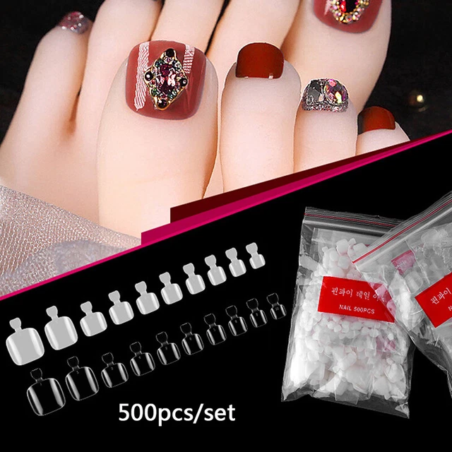 500x Punta de Acrílico Artificial Uñas Postizas Pie Transparente Uñas Falsas Manicura_Z8
