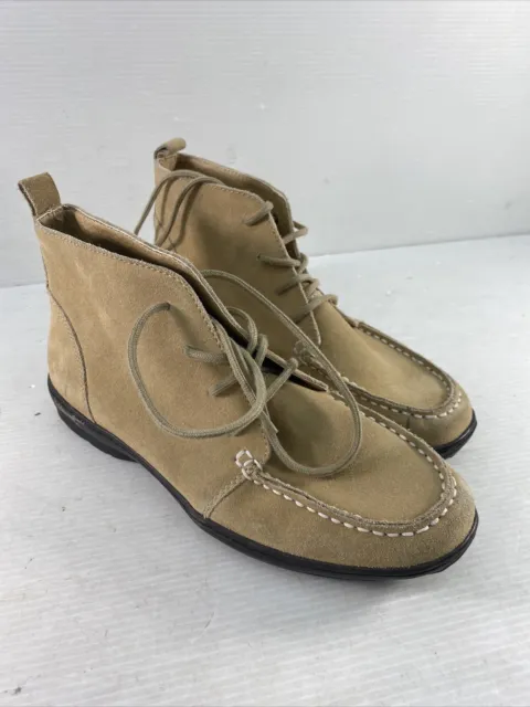 LANDS END CAMEL Brown Suede Lace Up Moc Toe Chukka Ankle Boots Womens 6 ...