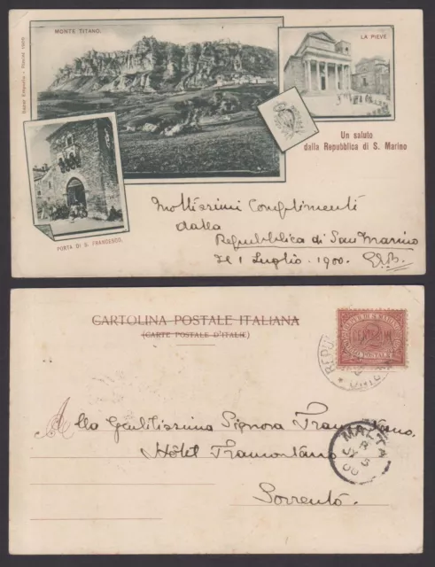 STORIA POSTALE San Marino 1900 Cartolina per Sorrento(?) (RSM)