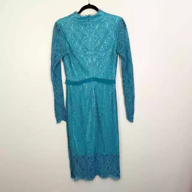 Tadashi Shoji Turquoise V Neck Long Sleeve Lace Midi Bodycon Dress Size 6 NWT 3