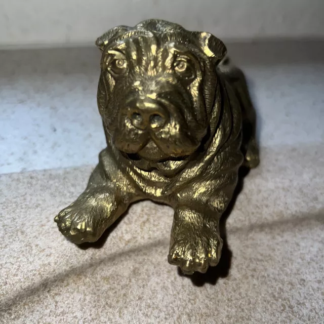 Vintage Sharpei  Shar Pei Gilt Bronze Metal European Made Dog Figurine Model