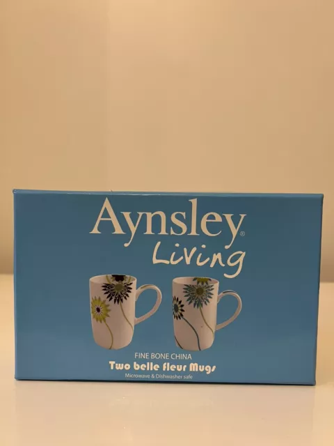 Set of 2 Aynsley ‘Two Belle Fleur’ Mugs. Fine Bone China - New in box!