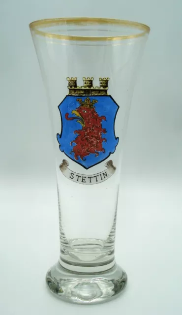 altes antikes Glas Andenken Wappen Stettin  /  Szczecin Pommern