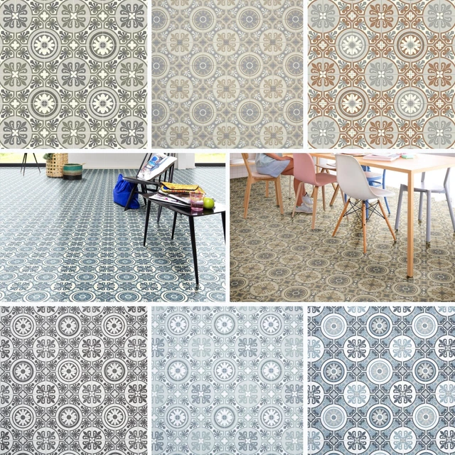 MOROCCAN TILE EFFECT Cushioned Vinyl Flooring Sheet Kitchen & Bathroom