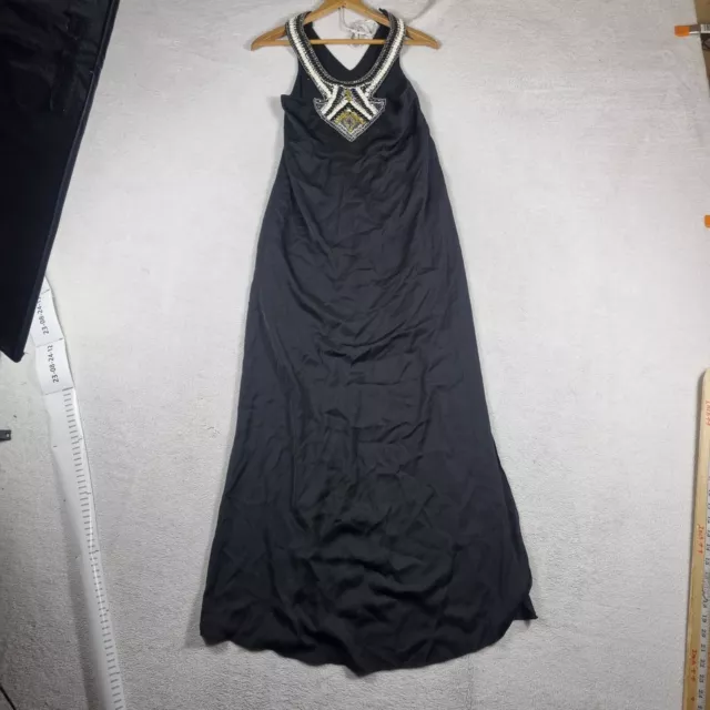 Forever New Womens Maxi Dress Size 6(AU) Black Long Halter Neck Beaded