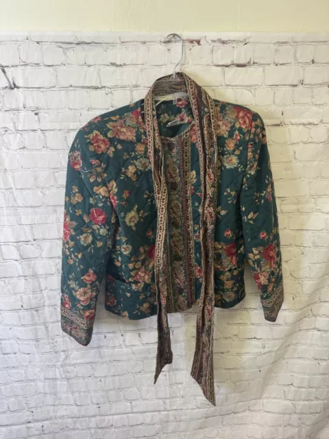Vintage Vera Bradley Greenbriar Roses Floral Quilted Jacket Size Small And Scarf