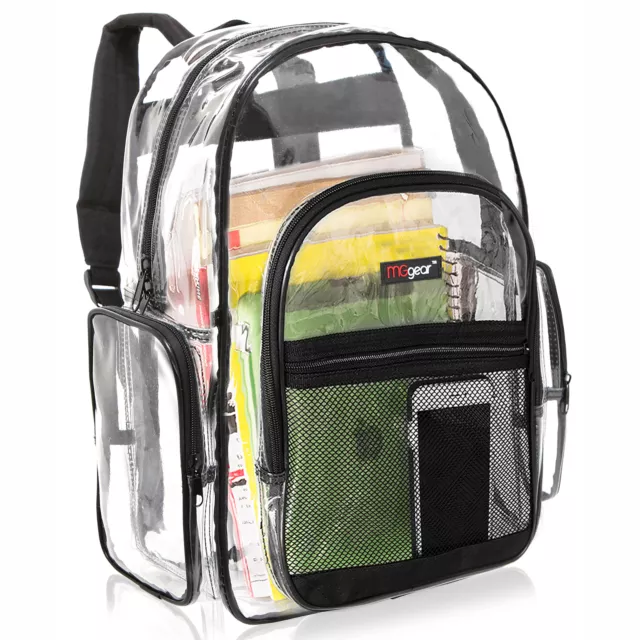 CLEAR BACKPACK TRANSPARENT See Thru School Security Heavy Duty Bookbag ...