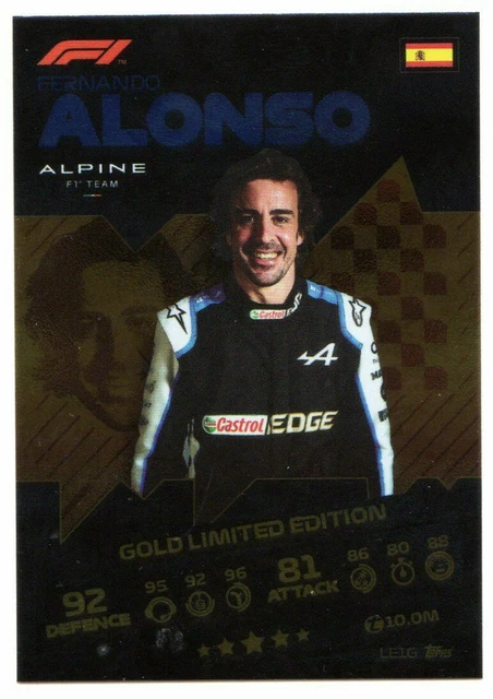 Topps Turbo Attax Formule Une F1 2021 Fernando Alonso Gold Limited Edition LE1G