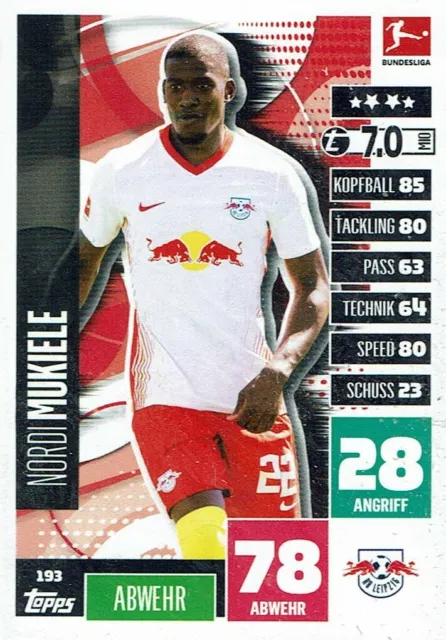 Match Attax 20/21 Bundesliga 2020/2021 Carte Numéro 193 Nordi Mukiele