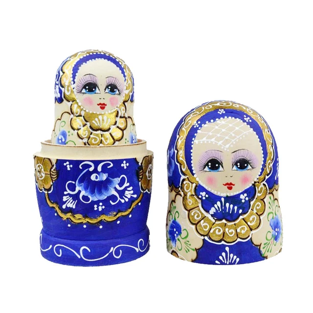 Matriochka Poupées Russes 5 Pièces - Bleu Et Blanc - Peinte à La Main Par Titova - Russie
