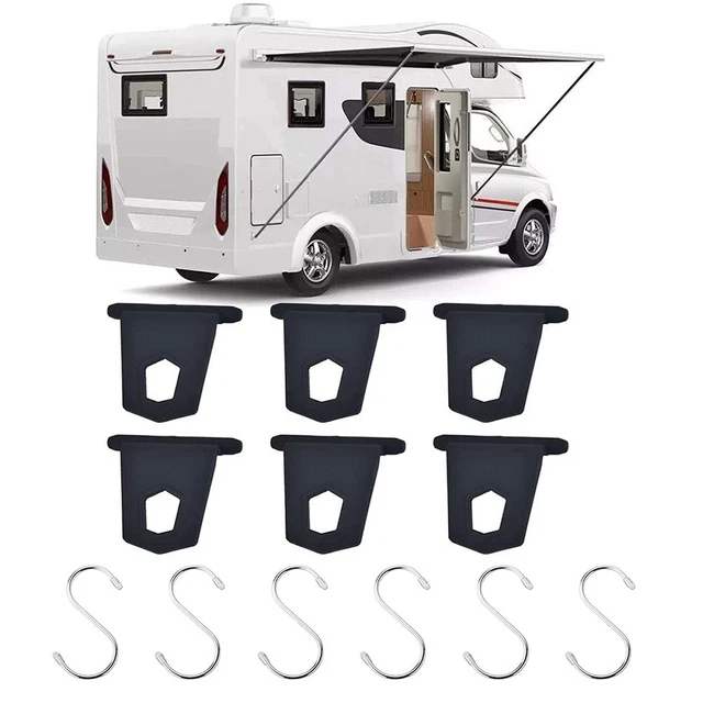 6 Pack Awning Rail Hook Ring mit S Haken für Wohnmobil and Caravan Schwarz