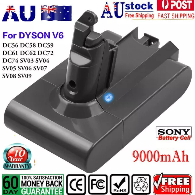 For Dyson Battery V6 Animal Motorhead Absolute DC58 DC59 DC61 SV04 SV03 9.0Ah AU