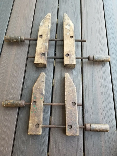 Lot Of 2 Primitive Jorgenson Wooden Adjustable Wood Vise Clamps  Woodworking