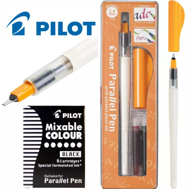 Pilot Parallel Pen 2-Color Calligraphy Pen Set with Black and Assorted Colors Ink Refills, 6.0mm Nib (90053)