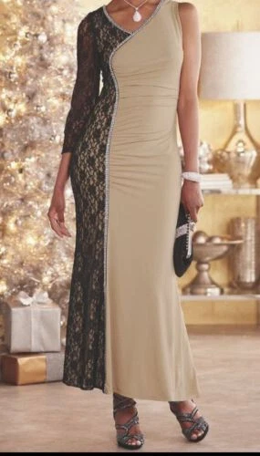 Ashro PLUS 20W Alexandra Gown Black Beige Lace Formal NEW NWT