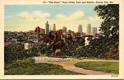 The Scout Penn Valley Park And Skyline Kansas City Missouri MO c1945 Postcard