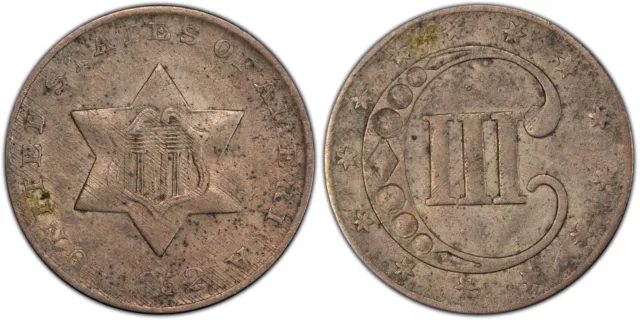 1852 P Silver Three Cent Piece Trime PCGS XF EF Extremely Fine Detail "Cleaned"