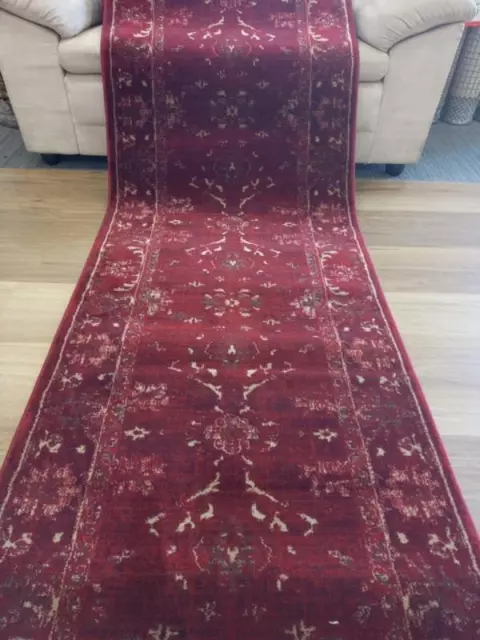 Persian Wash Design Hall Runner Chorus Burgundy Allover 80cm wide by the meter S