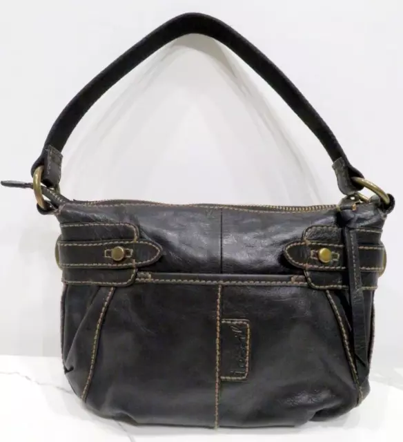 Fossil Black Leather Hobo Shoulder Bag Brass Hardware Orange Paisley Lining Fossil Black Leather Hobo Shoulder Bag Brass Hardware Orange Paisley Lining