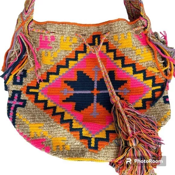 Vintage Handwoven Textile Central American Bucket Crossbody Bag