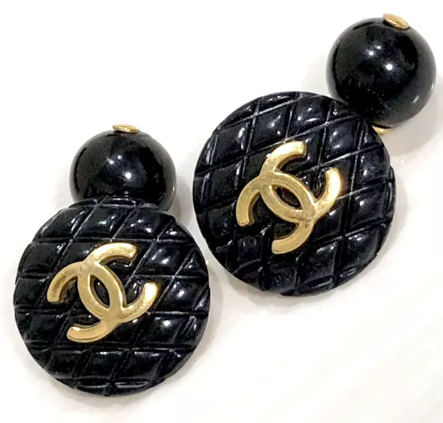 CHANEL, Jewelry, Chanel Vintage Large Golden Round Earrings With Faux  Pearl And Cc Motifs