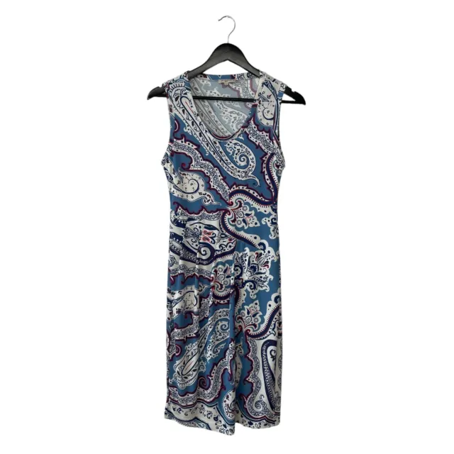 Etro Paisley Printed Asymmetric Midi Sleeveless Dress Size 44 Blue Y2K