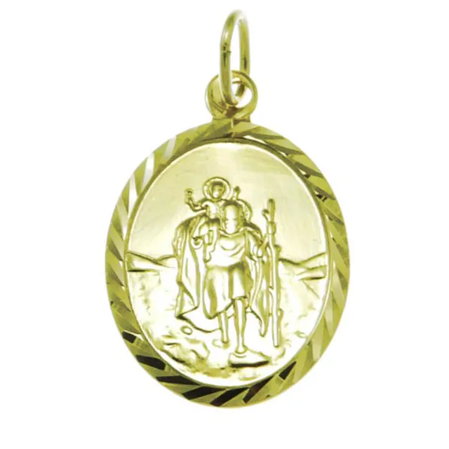 9CT Gold St Heiliger Christophorus Anhänger Halskette Mit 45.7cm Kette -  18mm