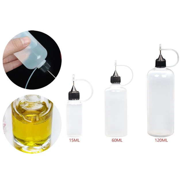 Lot de 6 flacons applicateurs à pointe aiguille avec 2 mini entonnoirs