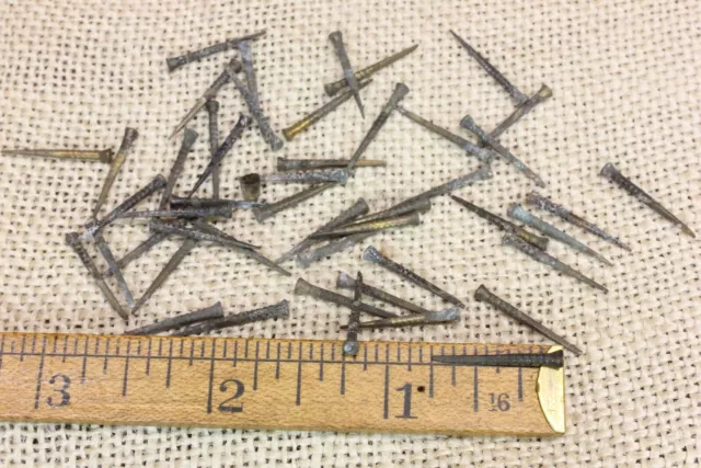 3/4” Old Brass Nails 50 Square Shoe Tacks Round Head Pins Dark Verdigris Patina