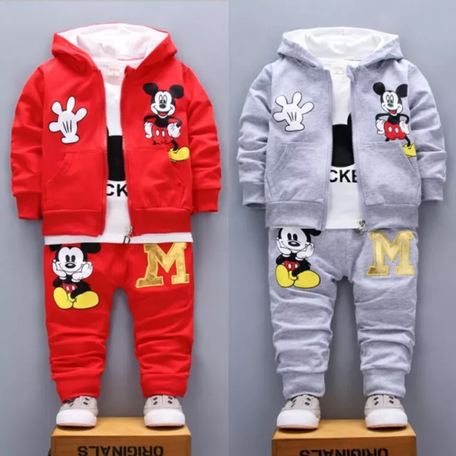 3pc kids baby boy Girl mickey Hoode coat+T shirt+pants Outfit autumn clothes set