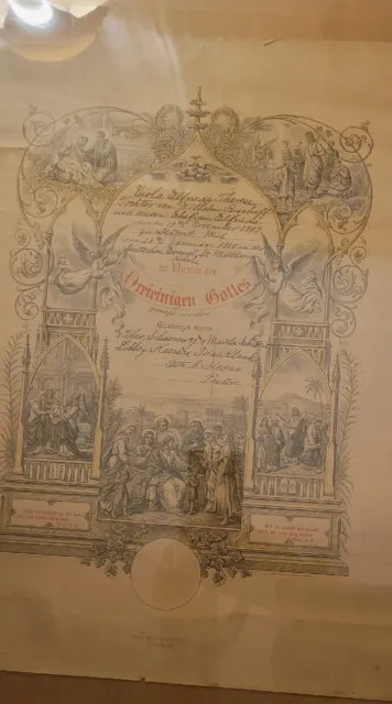 Beautiful 1907 Original Wedding Certificate With  Religious Engravings.