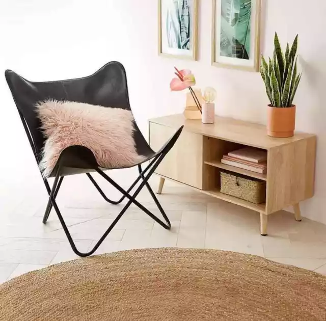 2 Hogar Decor Cuarto de Estar Salón Adorno Negro Mano Cuero Mariposa Silla 2