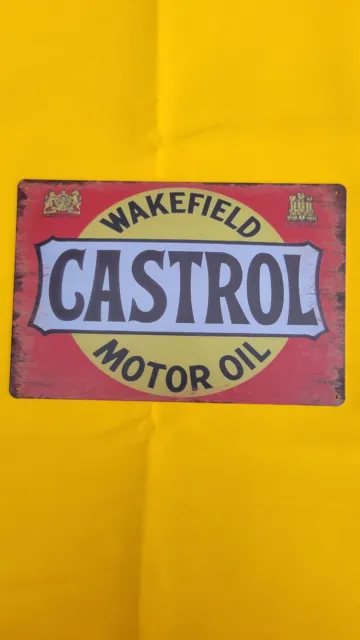 Retro Vintage Style Castrol Wakefield Motor Oil Tin Sign Wall Decor Man Cave