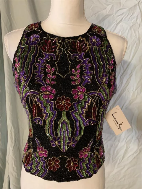 Laurence Kazar 100% Silk Sleeveless Beaded Blouse/Top (Floral) Size PL - NEW/NWT