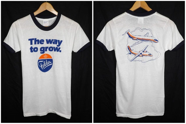 Fokker Vintage Nos Airplane Tee Small S The Way To Grow Ringer T-Shirt F27 F28