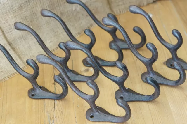 20 Cast Iron TRIPLE SCHOOL Style Coat Hooks Hat Hook Rack Hall Tree Tack Rustic