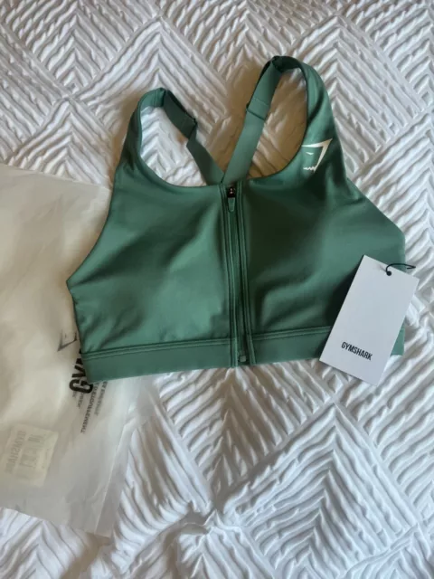 Gymshark Women's Sports Bra (Size XS) Zip Up Training Logo Top - New