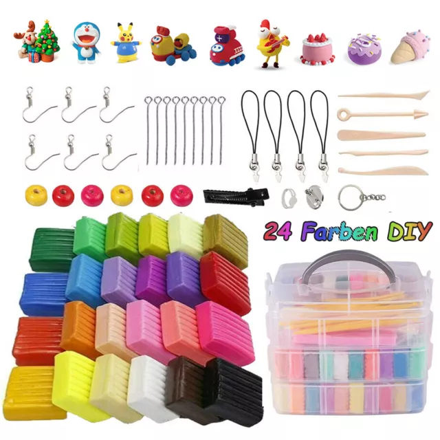 24 Farben Polymer Ton Set Soft Ofen Clay Modellierung Knete Modelliermasse Kit