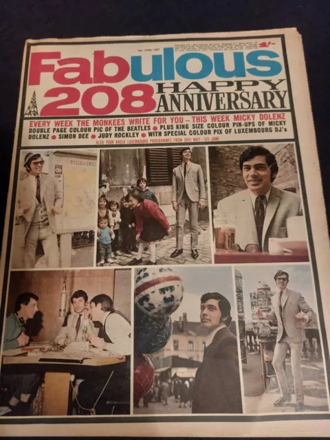 Vintage FABULOUS 208 Magazine 3 JUNE 1967 Englebert Monkees Beatles George Best