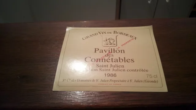 1986 Pavillon Des Connétables Saint Julien Wine Label New -