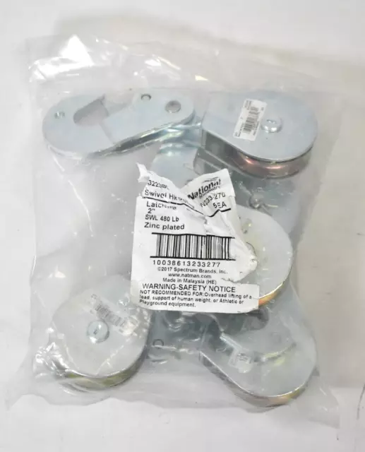 Lot of 5 National Hardware N233-270 Latching Swivel Hook Pulleys Zinc Plated