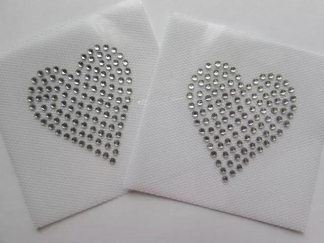 SMALL FULL HEARTS X 2 Iron On Hotfix Rhinestone Diamante Transfer Motif, WEDDING