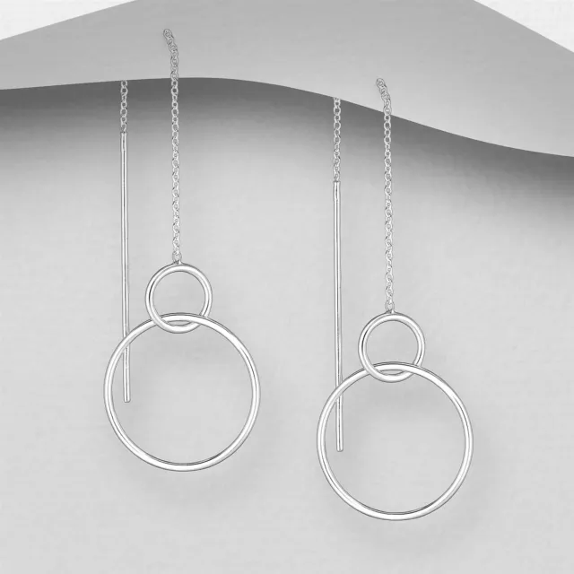 925 Sterling Silver Geometric Double Circle Thread Through Earrings Threader