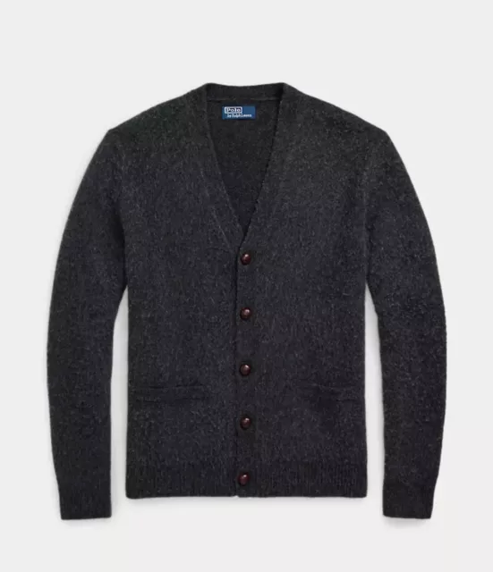 RALPH LAUREN POLO Suede Patch Wool Cashmere Cardigan, Heather Gray ...