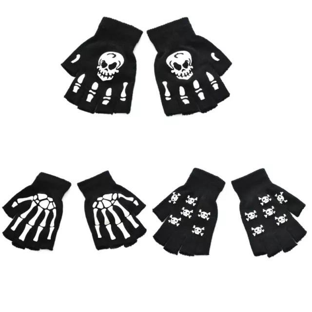 for Creative Skull Gloves Luminous Knitted Gloves Half Finger Gloves for Outdoor