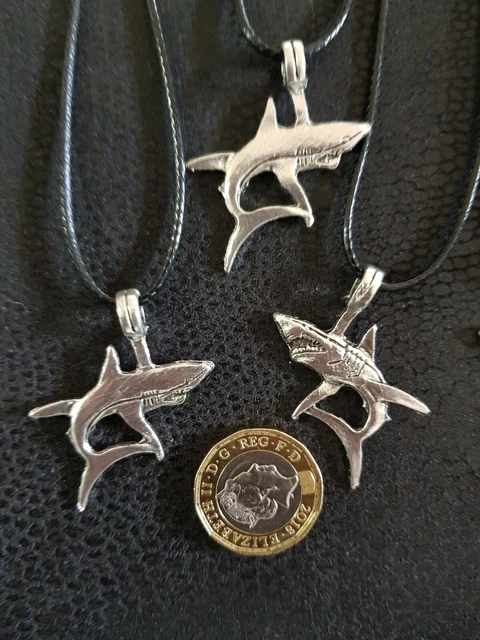 Collana Corda Squalo Argento Pesci Squalo Doppio Lato Creatura Marina Animale