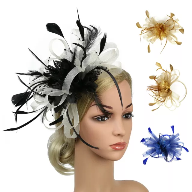 Women Fascinator Hat Headband Feather White Black Headwear Wedding Tea Party Hat 2